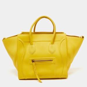 Pre Owned Celine Yellow Leather Medium Phantom Luggage Tote