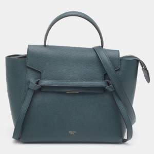 Pre Owned Celine Green Leather Micro Belt Top Handle Bag