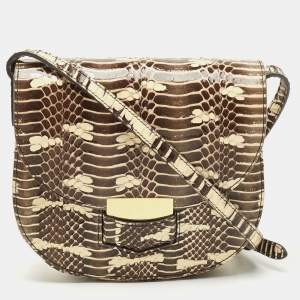Pre Owned Celine Cream/Black Watersnake Small Trotteur Crossbody Bag