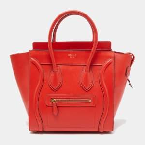 Celine Red Leather Micro Luggage Tote