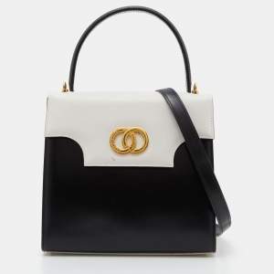 Pre Owned Celine Black/White Leather Vintage Box Top Handle Bag