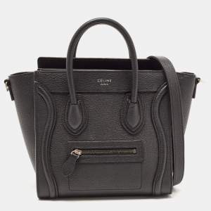 Pre Owned Celine Black Leather Nano Luggage Tote