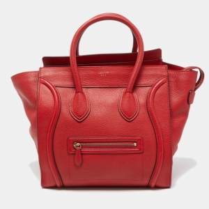 Pre Owned Celine Red Leather Mini Luggage Tote