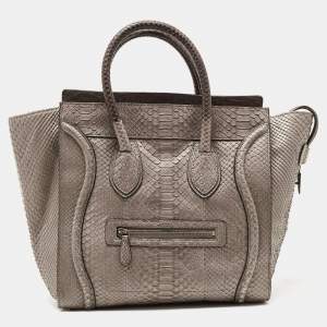 Pre Owned Celine Grey Python Mini Luggage Tote