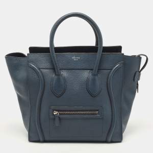 Pre Owned Celine Navy Blue Leather Mini Luggage Tote