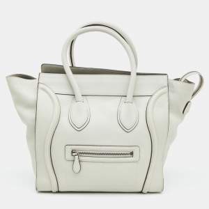 Pre Owned Celine Off White Leather Mini Luggage Tote