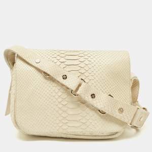 Pre Owned Celine Off White Python Flap Crossbody Bag