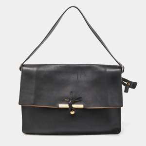 Pre Owned Celine Black Leather Clasp Flap Shoulder Bag