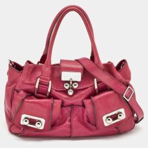 Pre Owned Celine Fuchsia Leather Front Pocket Satchel