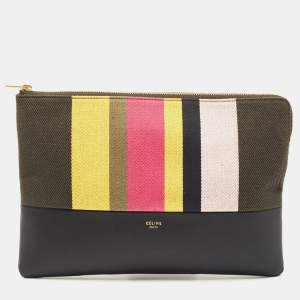 Celine Multicolor Striped Canvas And Leather Clutch
