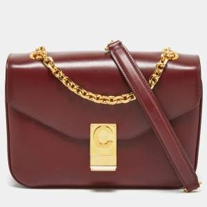 Pre Owned Celine Burgundy Leather Medium C Shoulder Bag