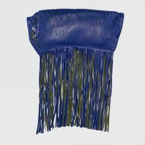 Celine Navy Blue Leather Lasercut Fringe Fold Over Clutch