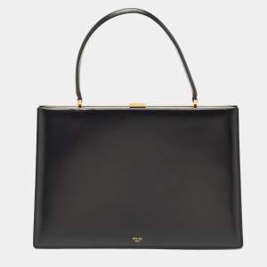 Pre Owned Celine Black Leather Medium Clasp Top Handle Bag
