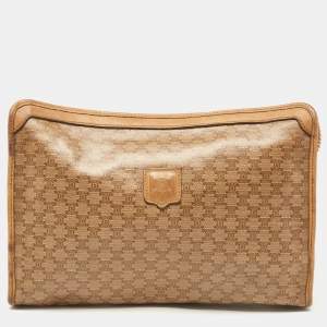 Celine Beige Macadam Coated Canvas and Leather Cosmetic Pouch