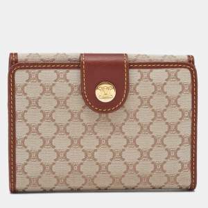 Pre Owned Celine Beige/Tan Macadam Canvas and Leather French Wallet