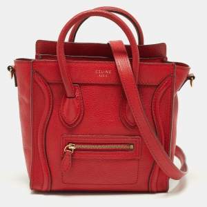 Pre Owned Celine Red Leather Nano Luggage Tote