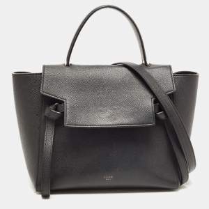 Pre Owned Celine Black Leather Micro Belt Top Handle Bag