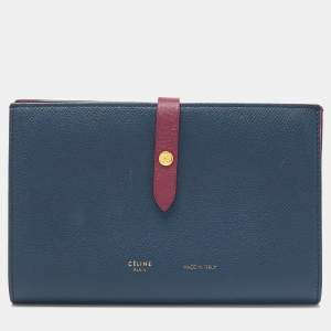 Pre Owned Celine Blue/Burgundy Leather Large Multifunction Strap Wallet