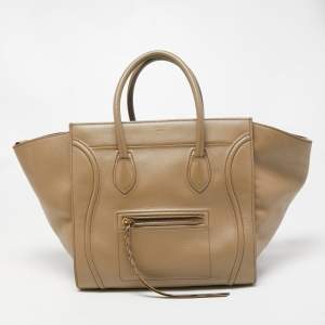 Pre Owned Celine Beige Leather Medium Phantom Luggage Tote 