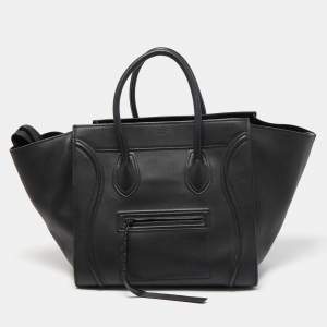Pre Owned Celine Black Leather Medium Phantom Luggage Tote 