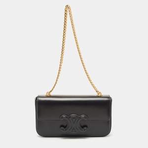 Celine Black Shiny Leather Triomphe Shoulder Bag
