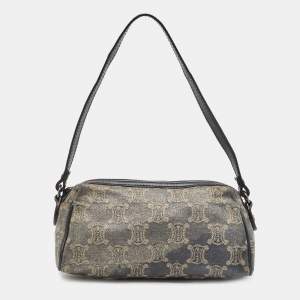 Pre Owned Celine Blue Macadam Denim and Leather Shoulder Bag