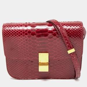 Pre Owned Celine Red Python Medium Classic Box Shoulder Bag