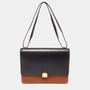 Celine Black/Tan Leather Large Case Flap Chain Bag