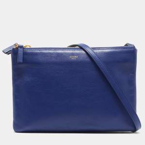 Pre Owned Celine Navy Blue Leather Trio Crossbody Bag
