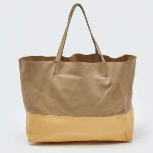 Pre Owned Celine Beige/Yellow Leather Vertical Cabas Tote