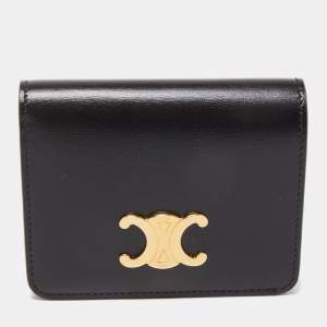 Pre Owned Celine Black Leather Triomphe Card Case
