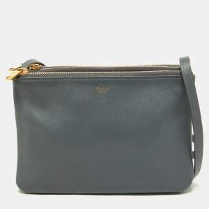 Pre Owned Celine Grey Leather Small Trio Crossbody Bag 