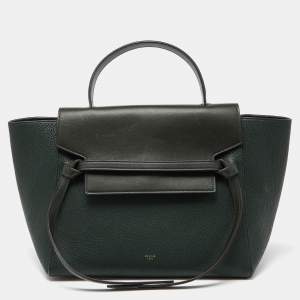 Pre Owned Celine Green Leather Mini Belt Top Handle Bag