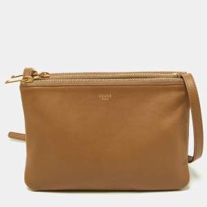 Pre Owned Celine Beige Leather Small Trio Crossbody Bag 