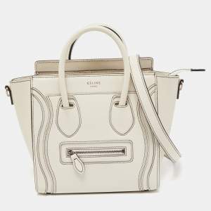 Pre Owned Céline White/Black Leather Nano Luggage Tote