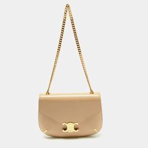 Celine Beige Leather Besace Triomphe Chain Bag