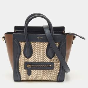 Pre Owned Celine Tricolor Leather and Watersnake Nano Luggage Tote