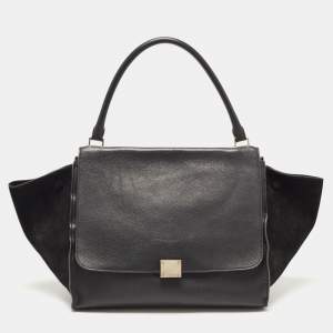 Pre Owned Celine Black Leather and Suede Large Trapeze Top Handle Bag