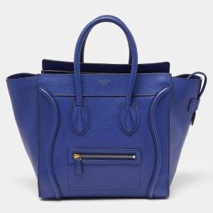 Pre Owned Celine Blue Leather Mini Luggage Tote