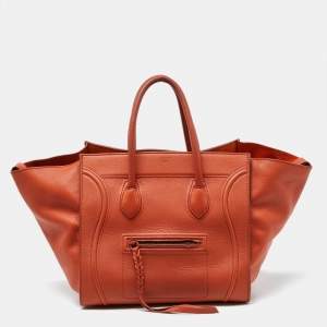 Pre Owned Celine Orange Leather Medium Phantom Luggage Tote