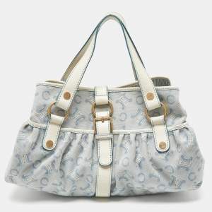 Pre Owned Celine Blue/White Monogram Canvas and Leather Satchel