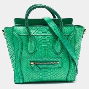 Pre Owned Celine Green Python Nano Luggage Tote