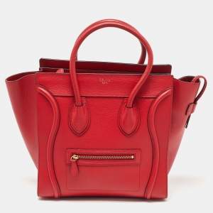 Pre Owned Celine Red Leather Mini Luggage Tote