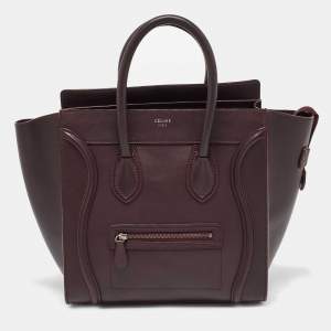 Pre Owned Celine Dark Burgundy Leather Mini Luggage Tote