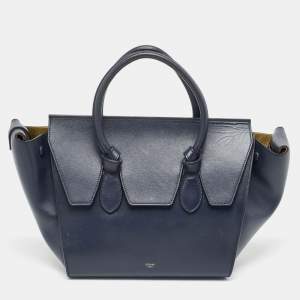 Pre Owned Celine Navy Blue Leather Mini Tie Tote