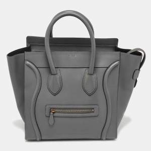 Pre Owned Celine Grey Leather Mini Luggage Tote