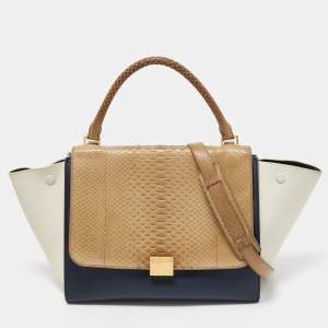 Celine Tri Color Python and Leather Medium Trapeze Top Handle Bag