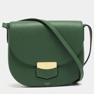 Pre Owned Celine Green Leather Small Trotteur Crossbody Bag