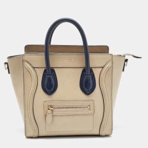 Pre Owned Celine Beige Leather Nano Luggage Tote