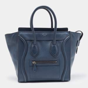 Pre Owned Celine Blue Leather Micro Luggage Tote
